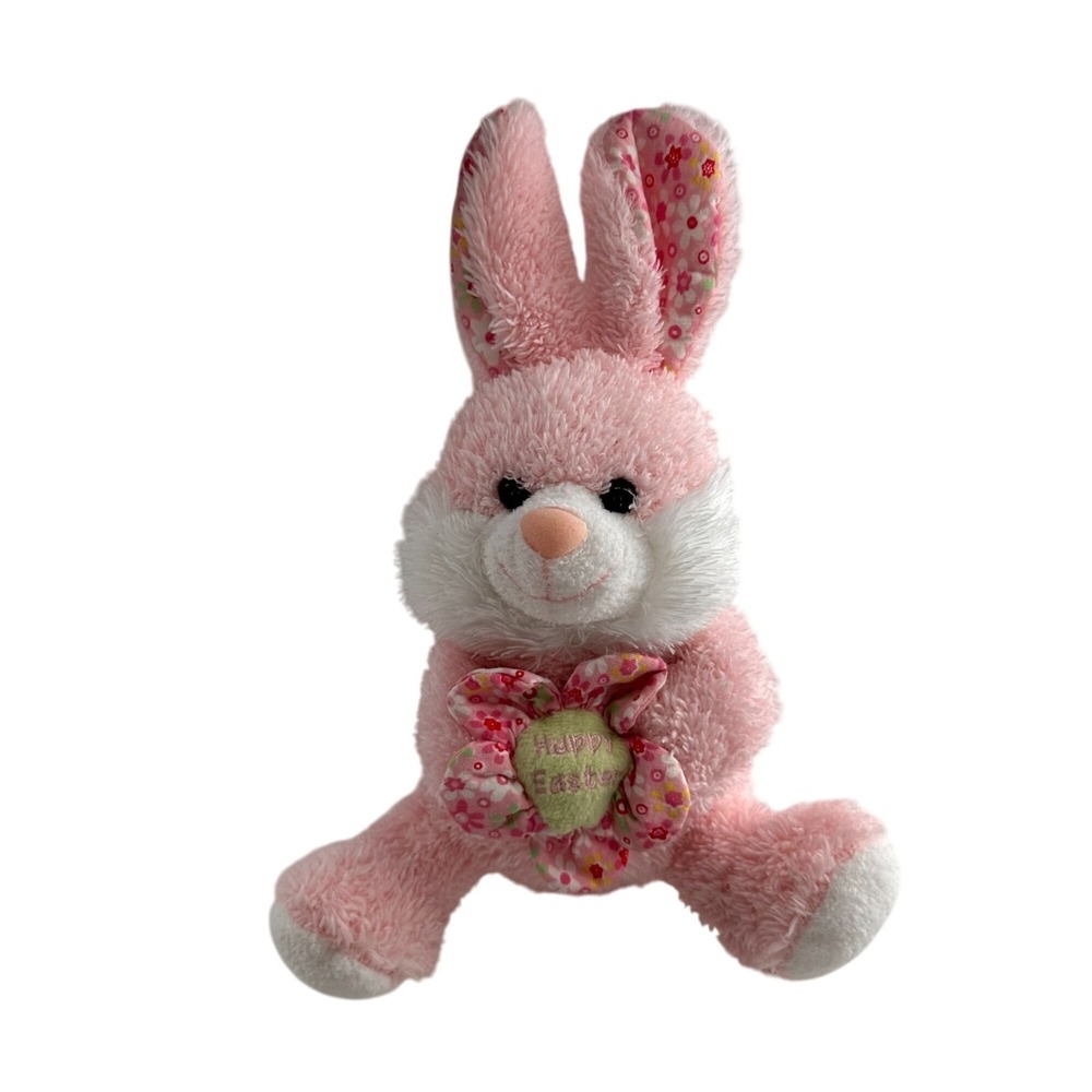 Walmart Pink Plush Bunny Rabbit Stuffed Animal Toy "Happy Easter" Flower 9" Baby